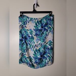 Blue Green White Tan Floral Infinity Scarf